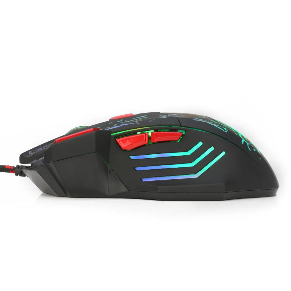 Water crack colourful luminous gaming mouse with ergonomic design and USB cable