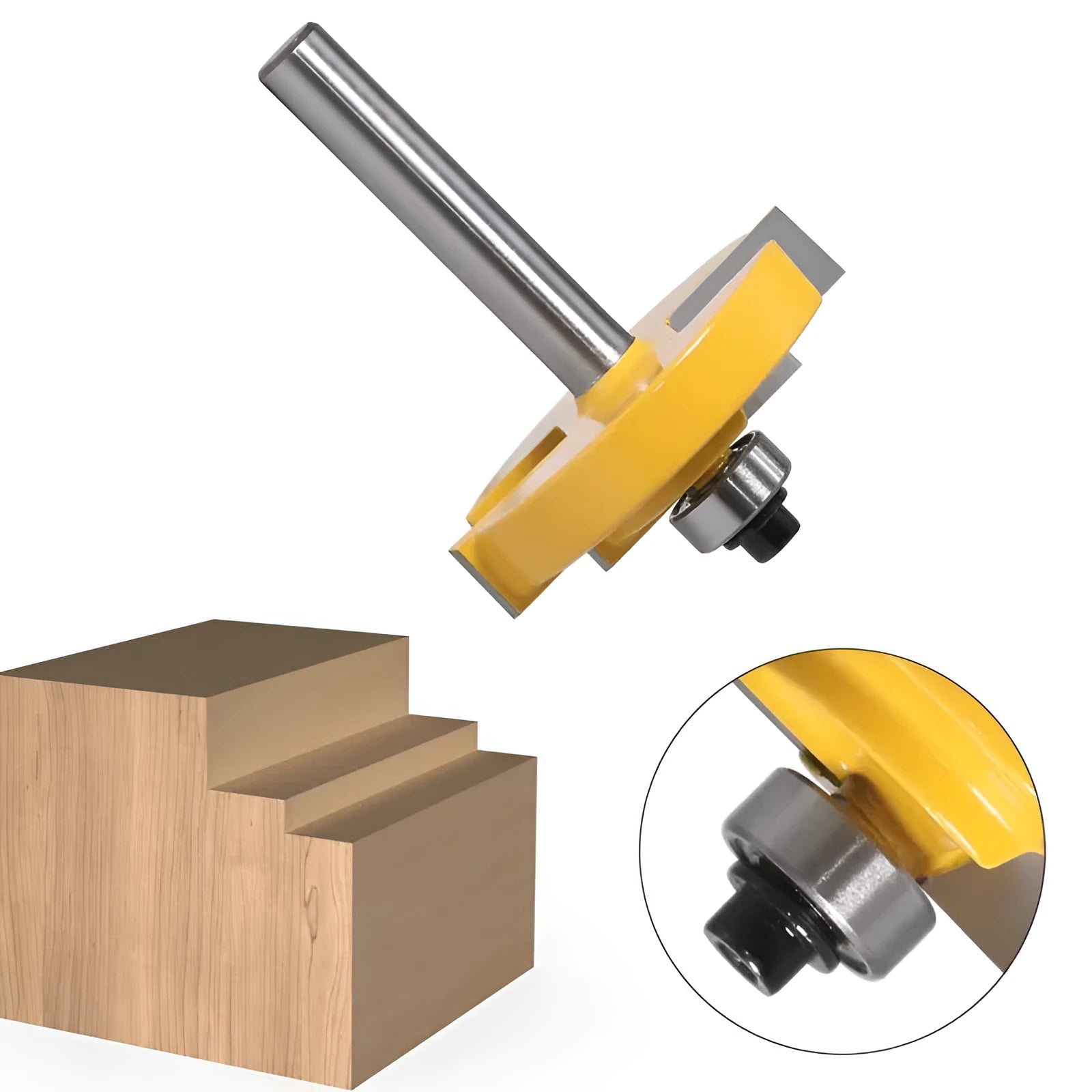 Carbide woodworking step cutter for window and door frames with 8mm shank and 47.62mm cutting diameter