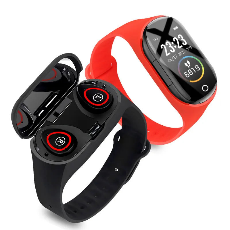 Smart bracelet earphone combo with silicone wristband and 1-inch touchscreen display