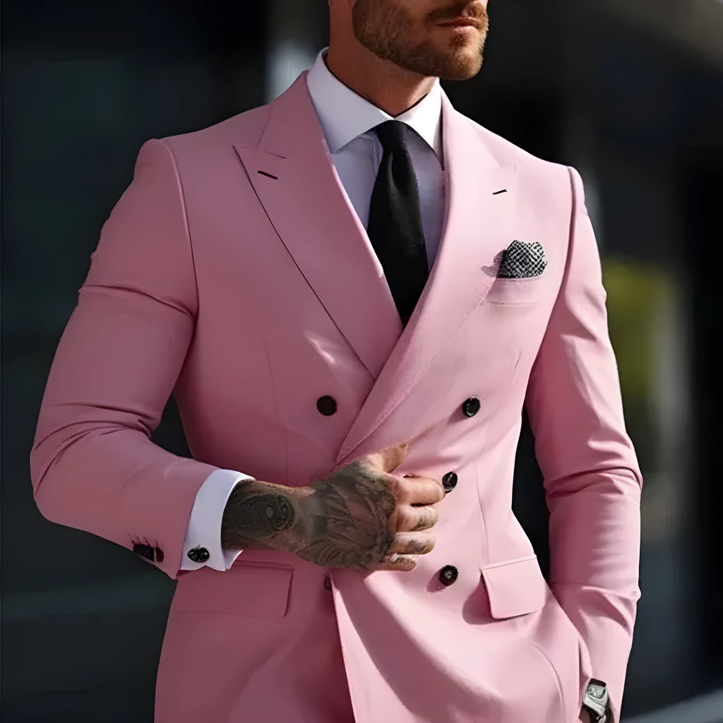 Men's slim fit two-piece suit in Korean style with cotton blend fabric
