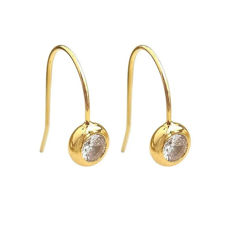 Round zircon earrings for women, minimalist light luxury style, geometric shape