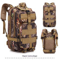 Large khaki coloured off-road hiking backpack with air pillow belt system on a rocky outdoor trail.