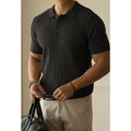 Men's business casual short sleeve top in khaki, black or white colours with Asian sizing information