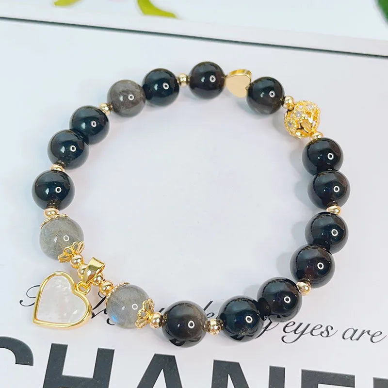 Women's silver stone bracelet with electroplated finish showing sweet cool style
