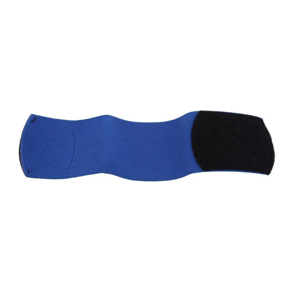 Rubber football shin guard belt in multiple colours securing protective pad on athlete's leg