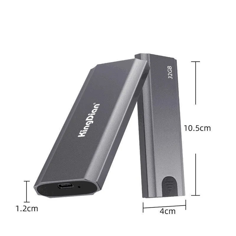 Grey mobile SSD external hard drive with direct USB 3.0 connection.