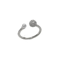 Geometric open-end ring with round zircon accents in gold or silver finish