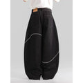 Black straight-leg trousers with mid-waist cut and micro-elastic polyester fabric for autumn winter wear