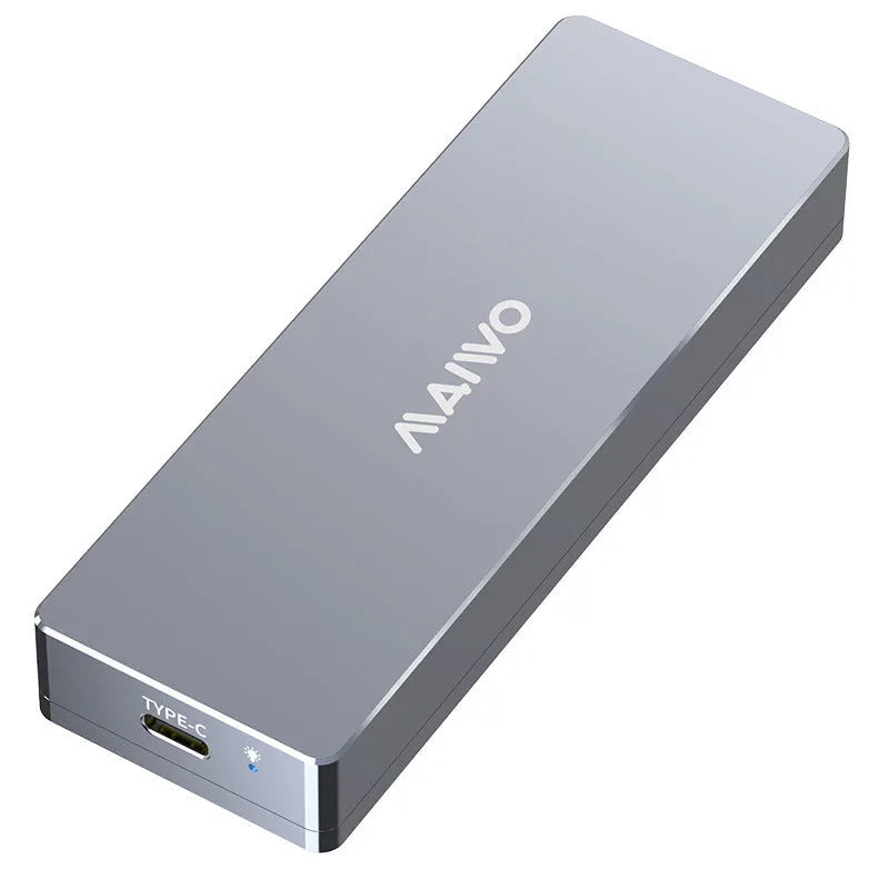 Type-C M.2 solid-state hard drive enclosure kit with aluminium case, screwdriver, screws, silicone pad, and cable.