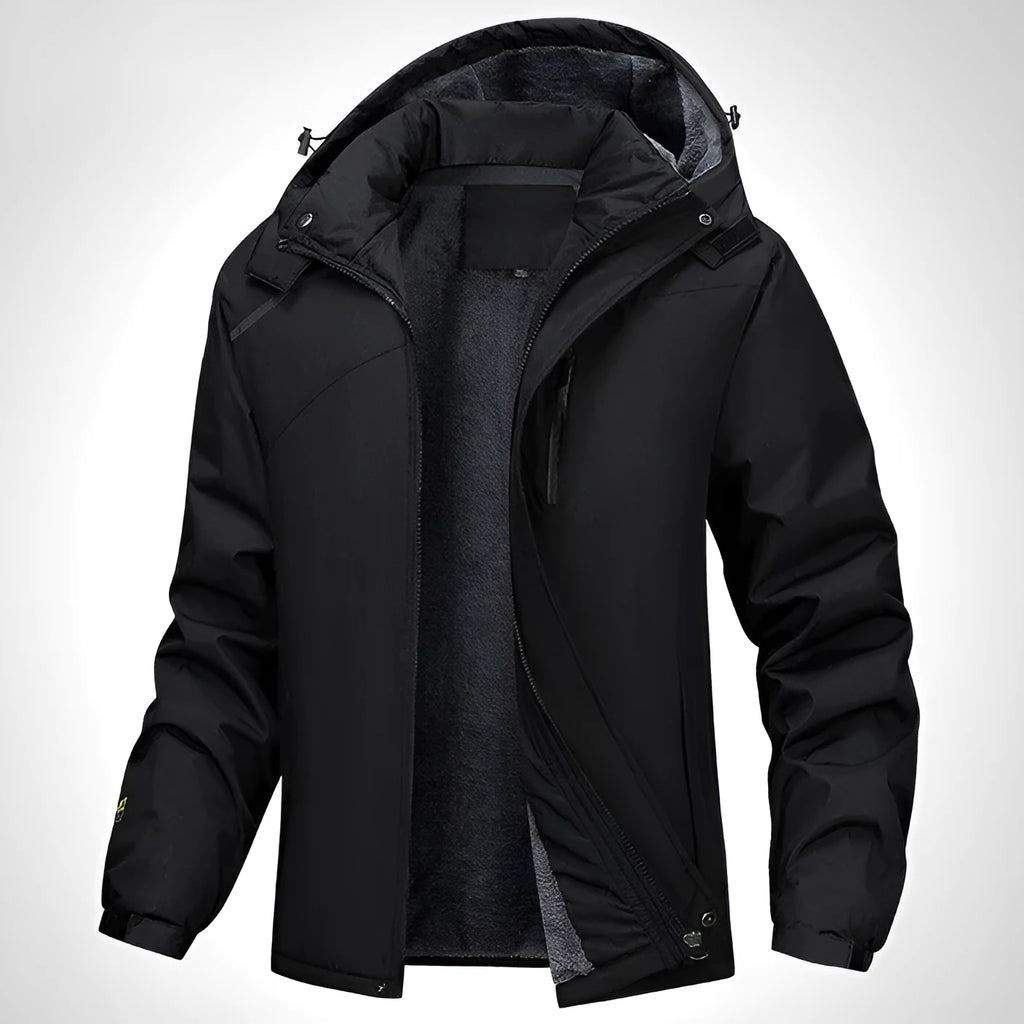 Men's plus size waterproof hooded coat in polyester, available in four colours and sizes L to 7XL