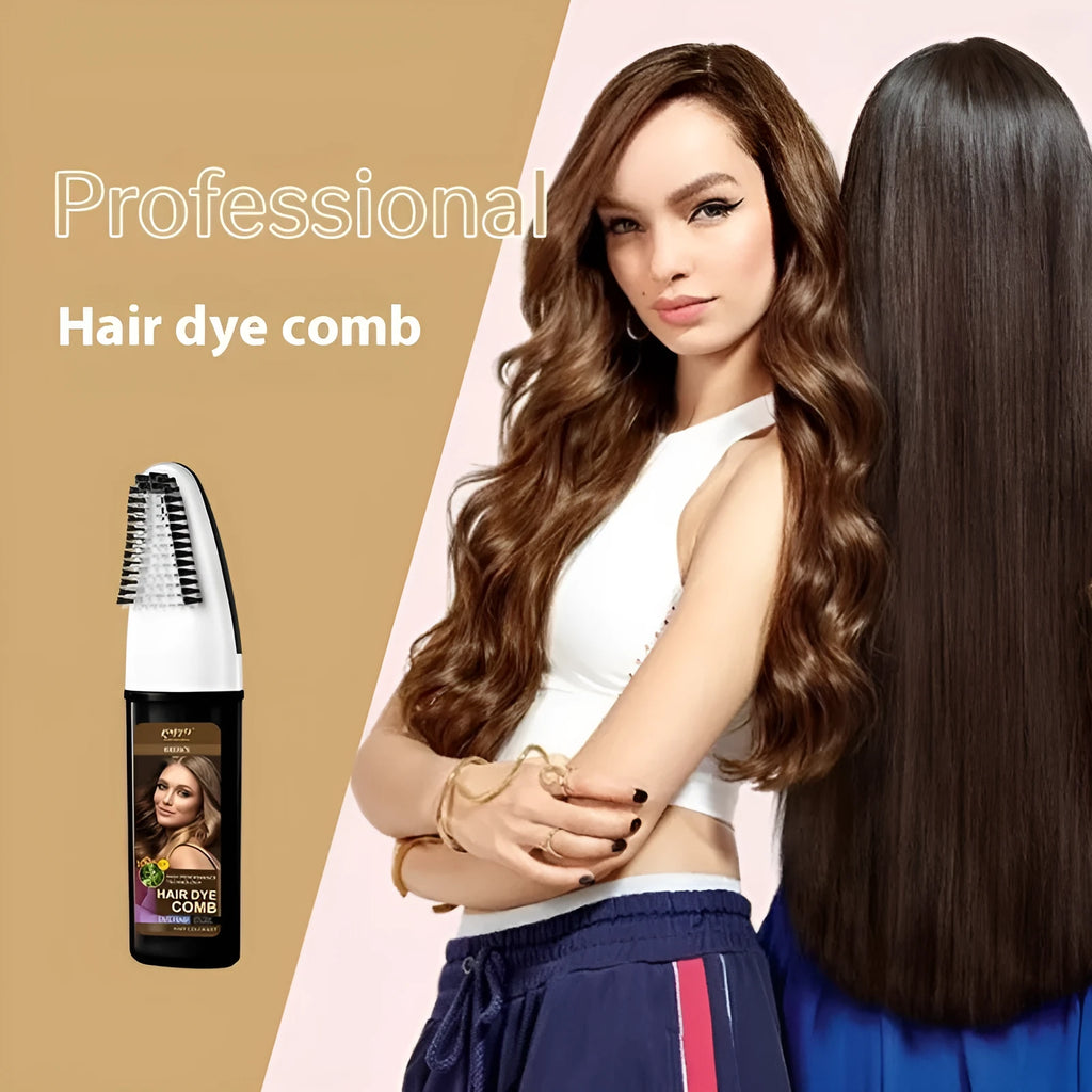 Easy comb applicator hair dye bottle in brown, wine red, and dark brown shades, 200ml.