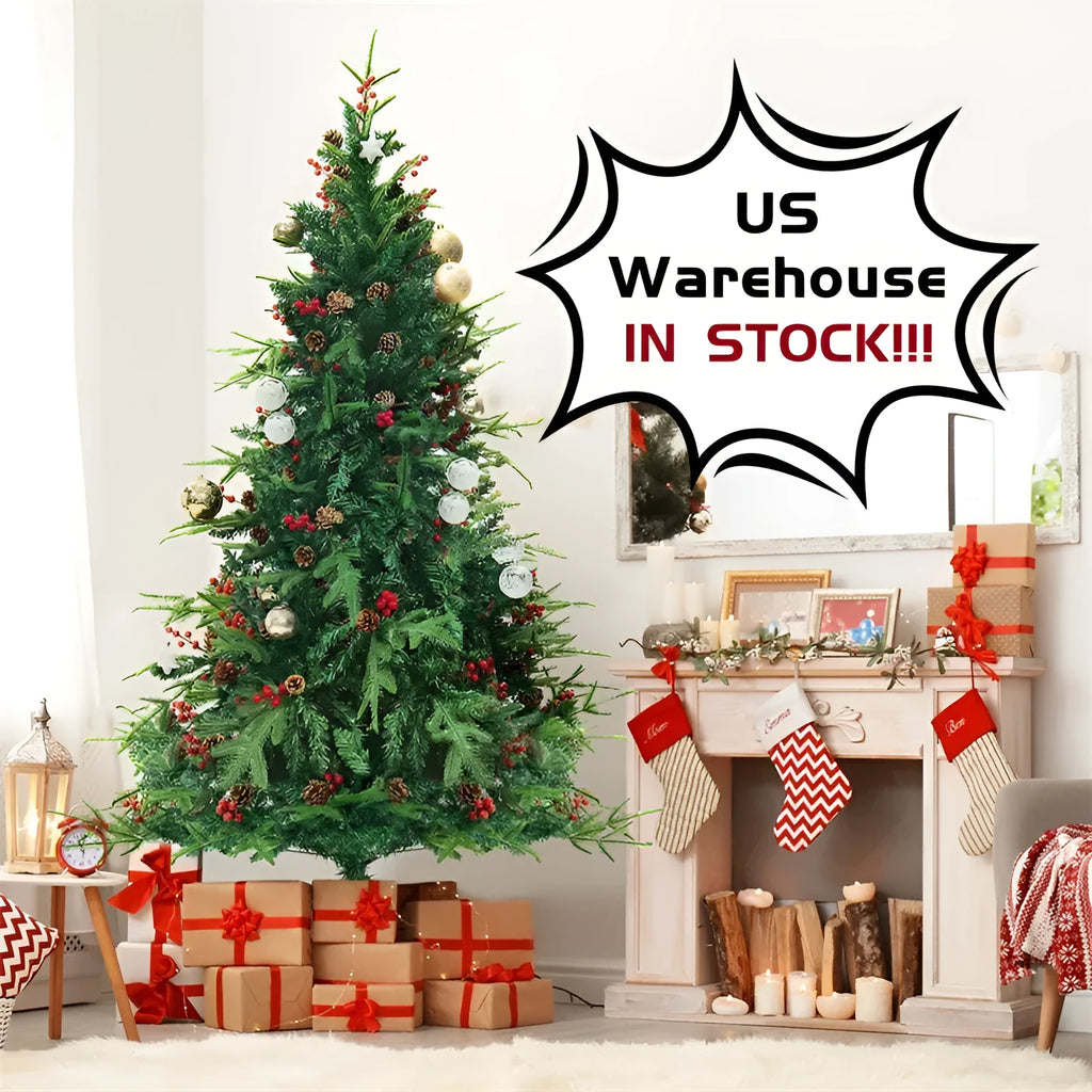 PVC artificial snow Christmas tree with green and white branches and metal stand, height 180cm