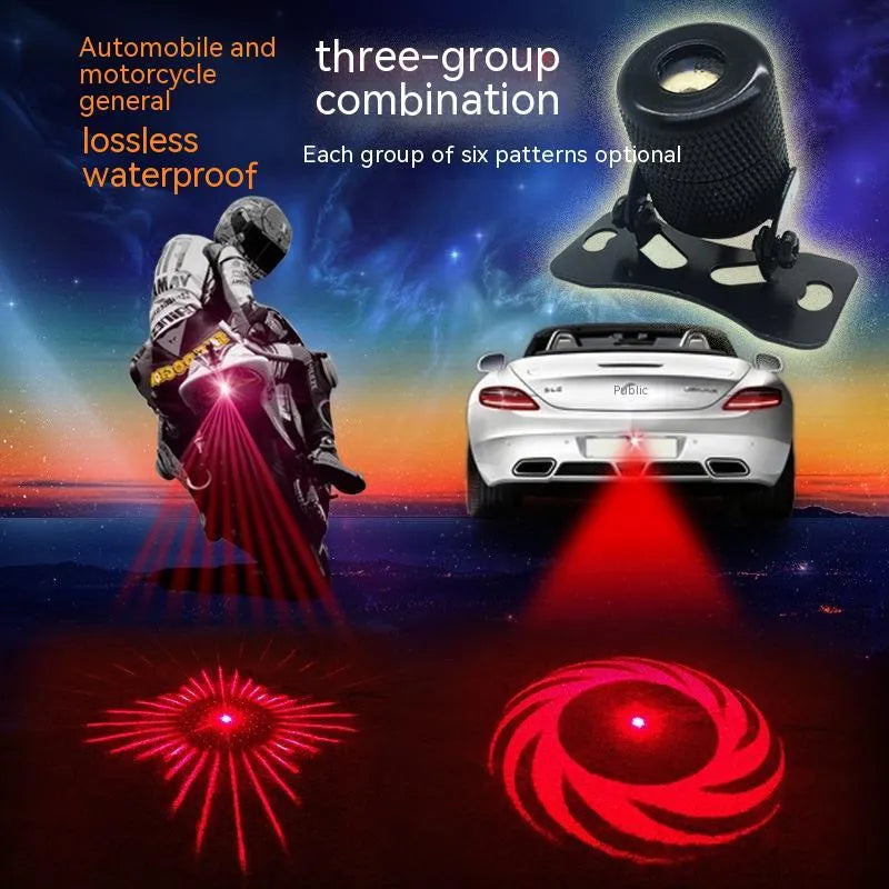 Universal aluminium laser fog lamp for cars and motorcycles with red laser projection