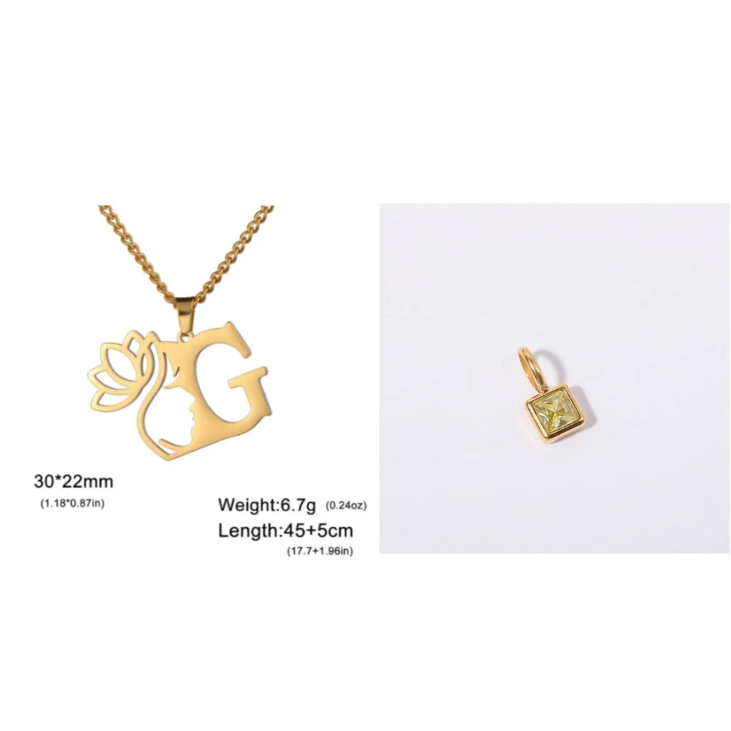 Stainless steel cross chain necklace with letter pendant in gold or silver electroplated finish