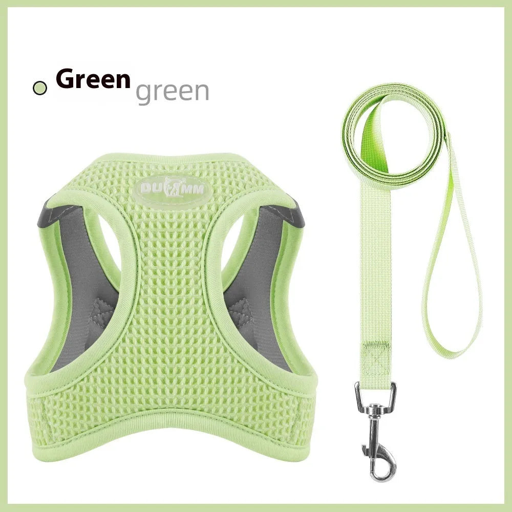 Brown cloth cat harness with chest strap and waffle texture, shown with size options