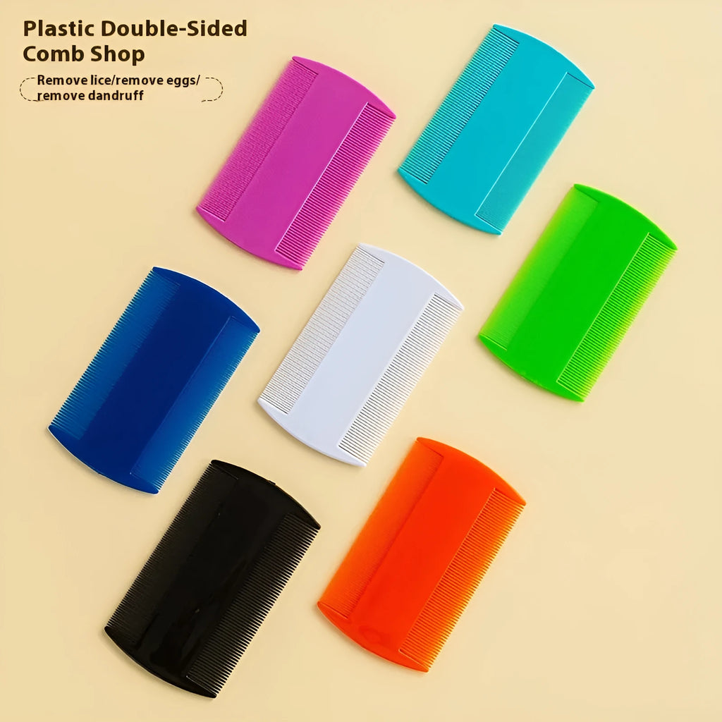 Plastic fine teeth flea comb with double-edged design measuring 8 by 7.5 centimetres