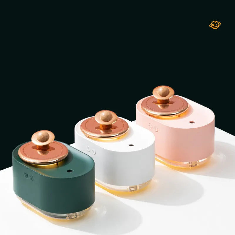 Rotating planet car humidifier in green colour with USB charging cable and 0.5L water tank