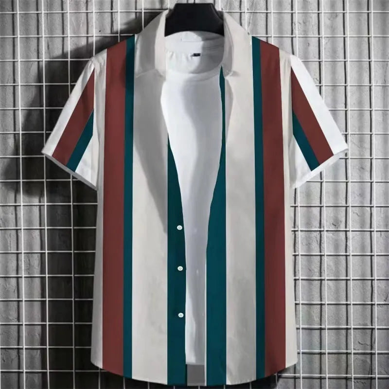 Men's linen short sleeve t-shirt with a simple 3D striped print in multiple colours.