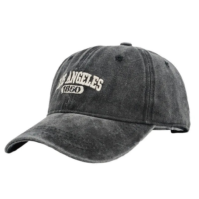 Personalised adult peaked cap with distressed letters embroidery in adjustable sizing