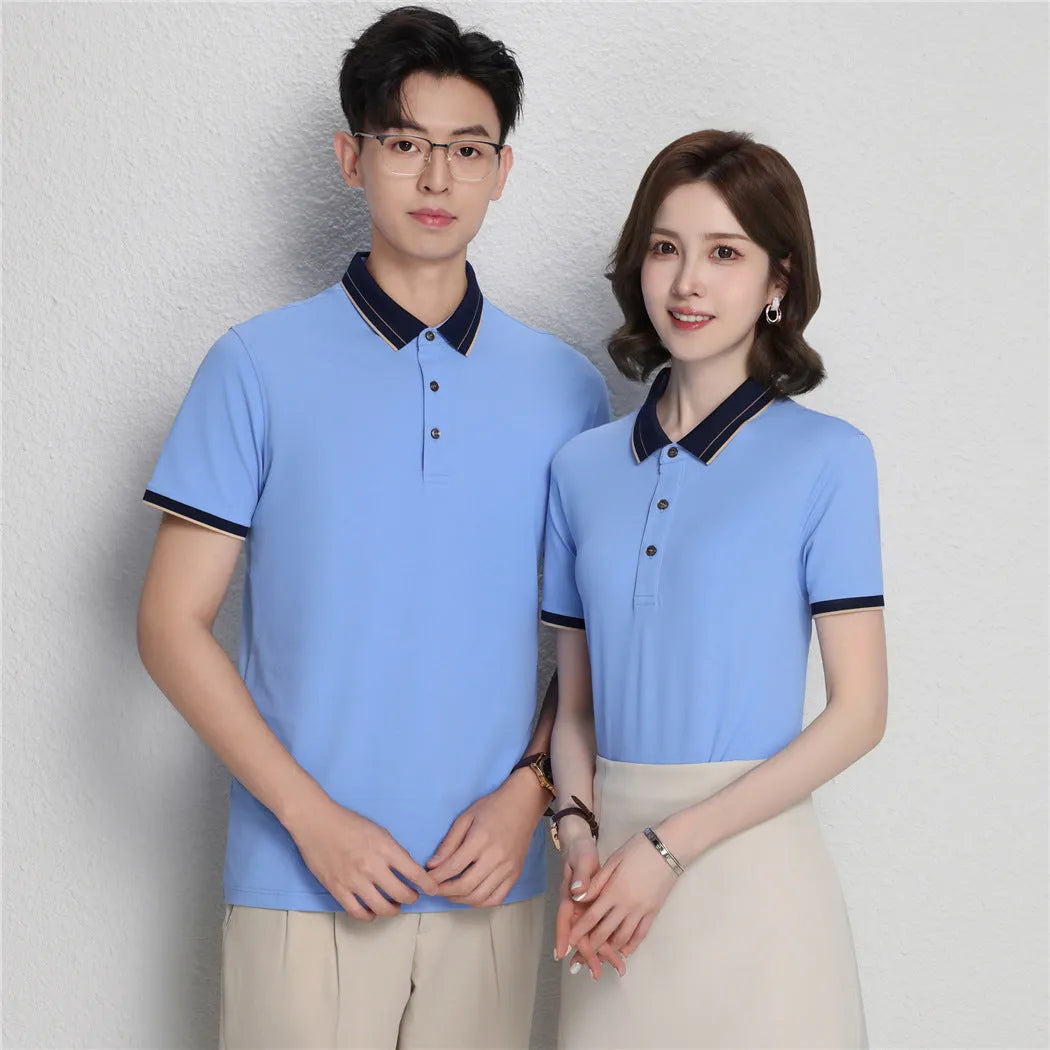 Ice Ion mercerised pearl cotton colour matching collar polo shirt in white, men and women regular fit short sleeve