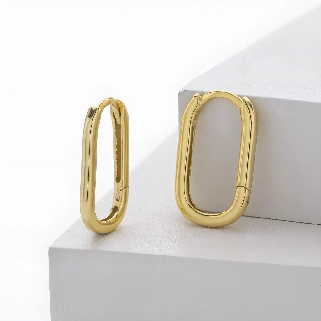 925 silver geometric earrings with gold plating oval quadrilateral shape on white background