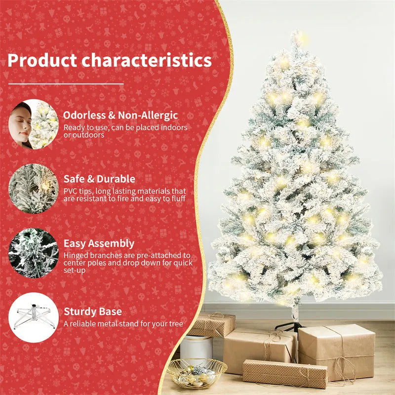 PVC artificial snow Christmas tree with green and white branches and metal stand, height 180cm