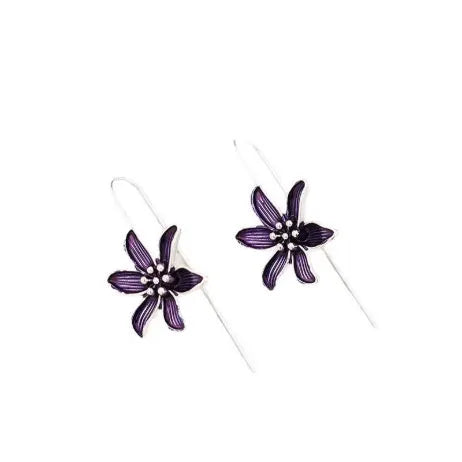 Purple floral alloy earrings with retro design and electroplated finish for women