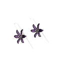 Purple floral alloy earrings with retro design and electroplated finish for women