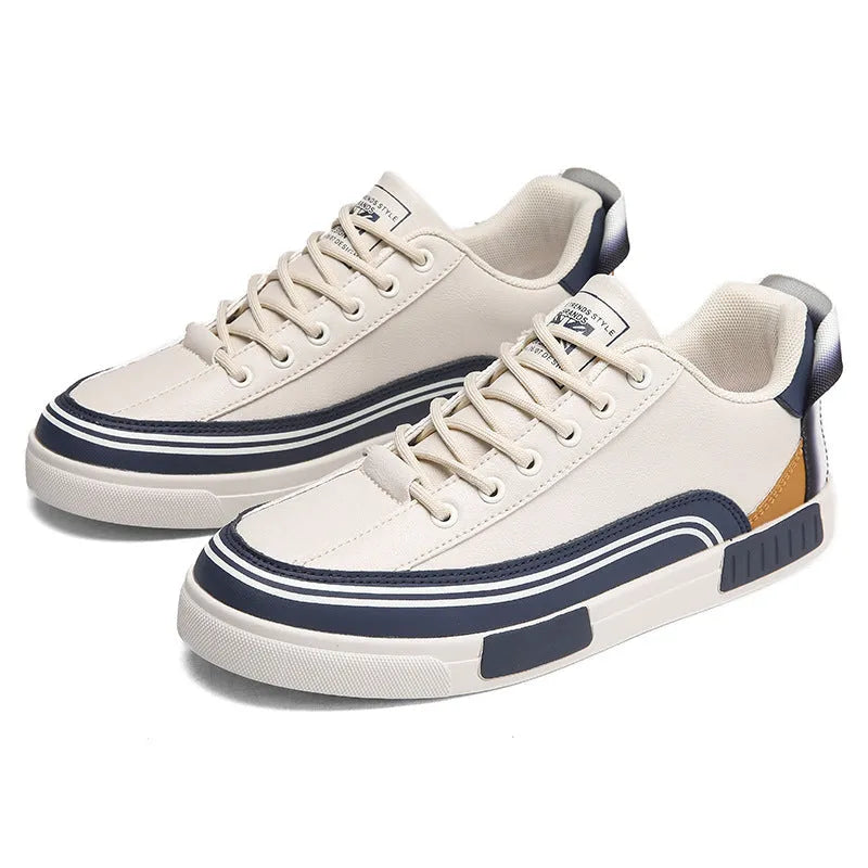 Men's beige, white, and green canvas casual shoes with mesh sections and a flat heel
