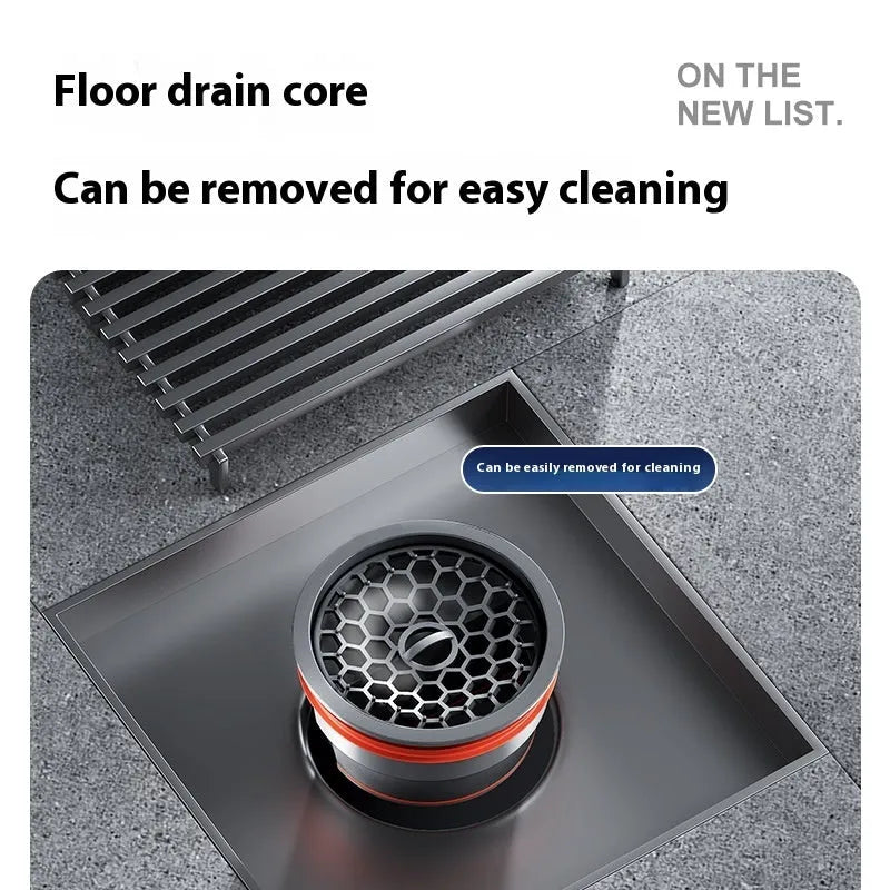 304 stainless steel courtyard floor drain in gun gray with 15x15cm dimensions and ABS deodorant core