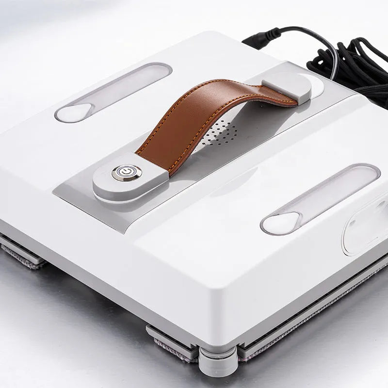 White intelligent window cleaning robot with dimensions 220mm by 220mm by 70mm