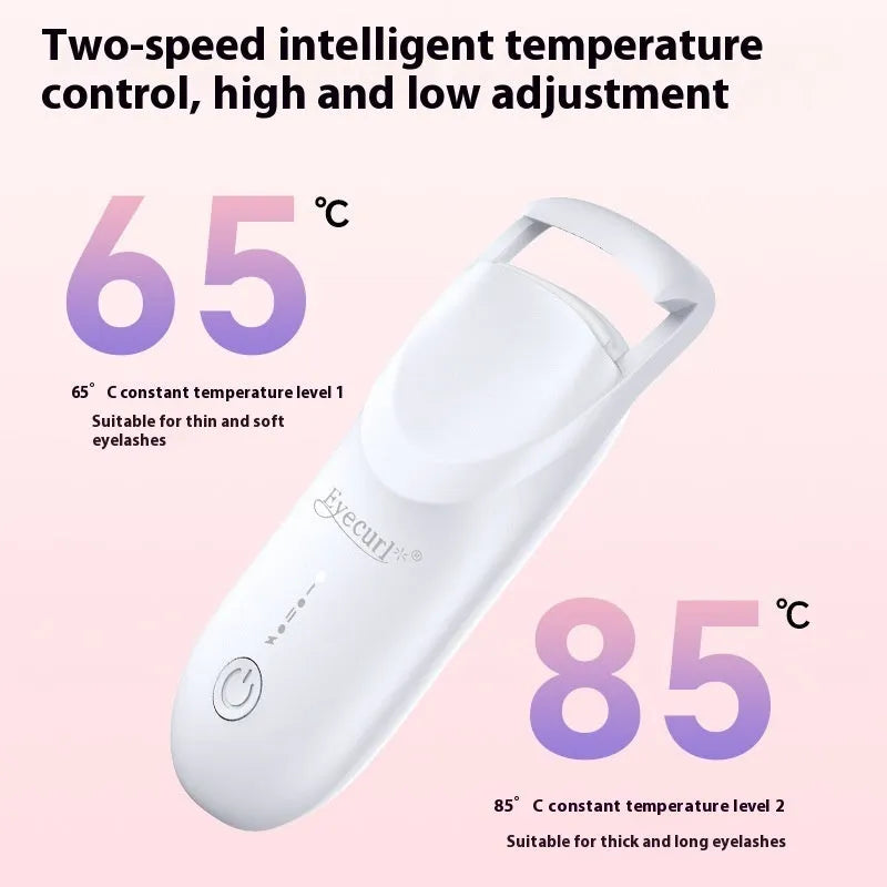 Electric heating eyelash curler in cream white colour with USB charging cable