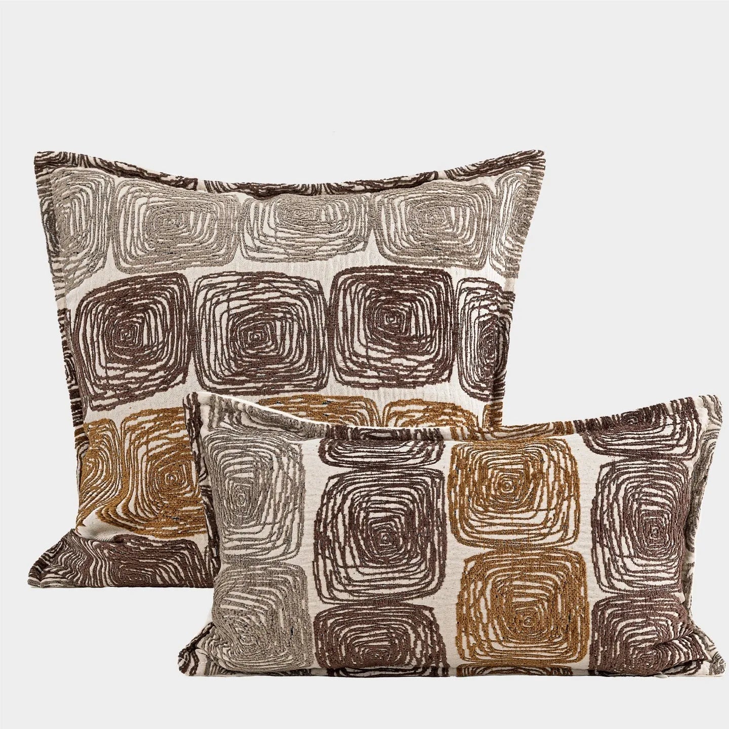 50x50cm square cushion cover with cream and coffee abstract coil pattern
