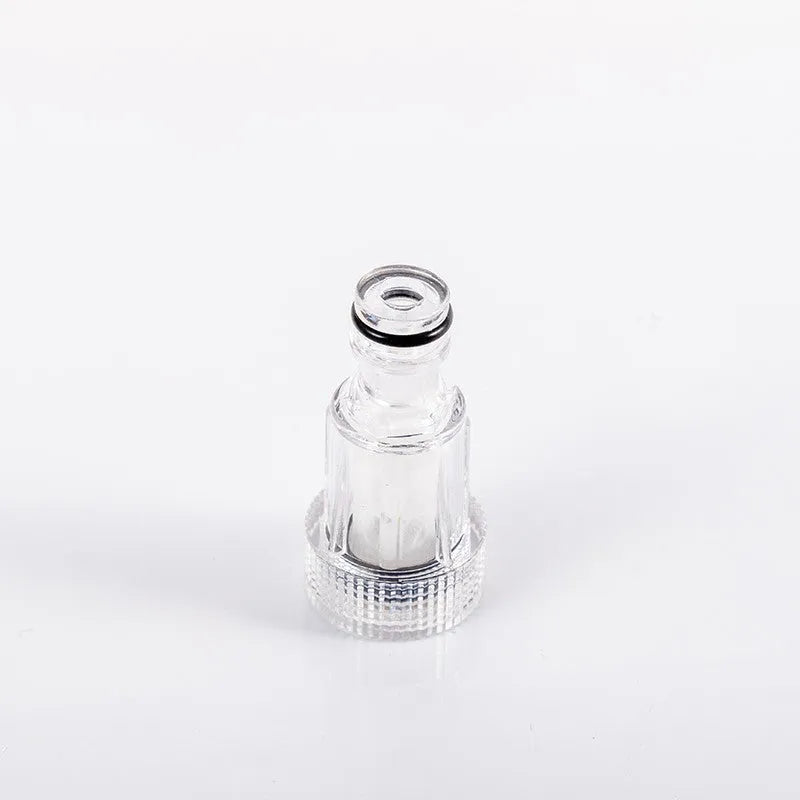 Transparent plastic inlet joint for Karcher pressure washers showing 3cm diameter and clear construction