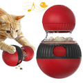 Rotating plastic cat toy with food dropping mechanism and sound effects