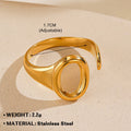 Oval ins style adjustable stainless steel ring in gold and steel colours on white background