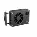 Black aluminium computer cooling radiator with integrated fan measuring 89mm