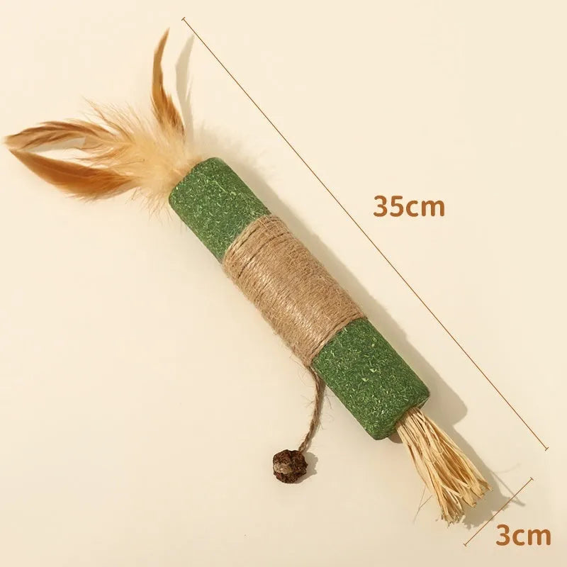 Large Polygonum Mu wood cat teeth grinding chew toy, 22mm diameter, shown in catnip lafite grass style