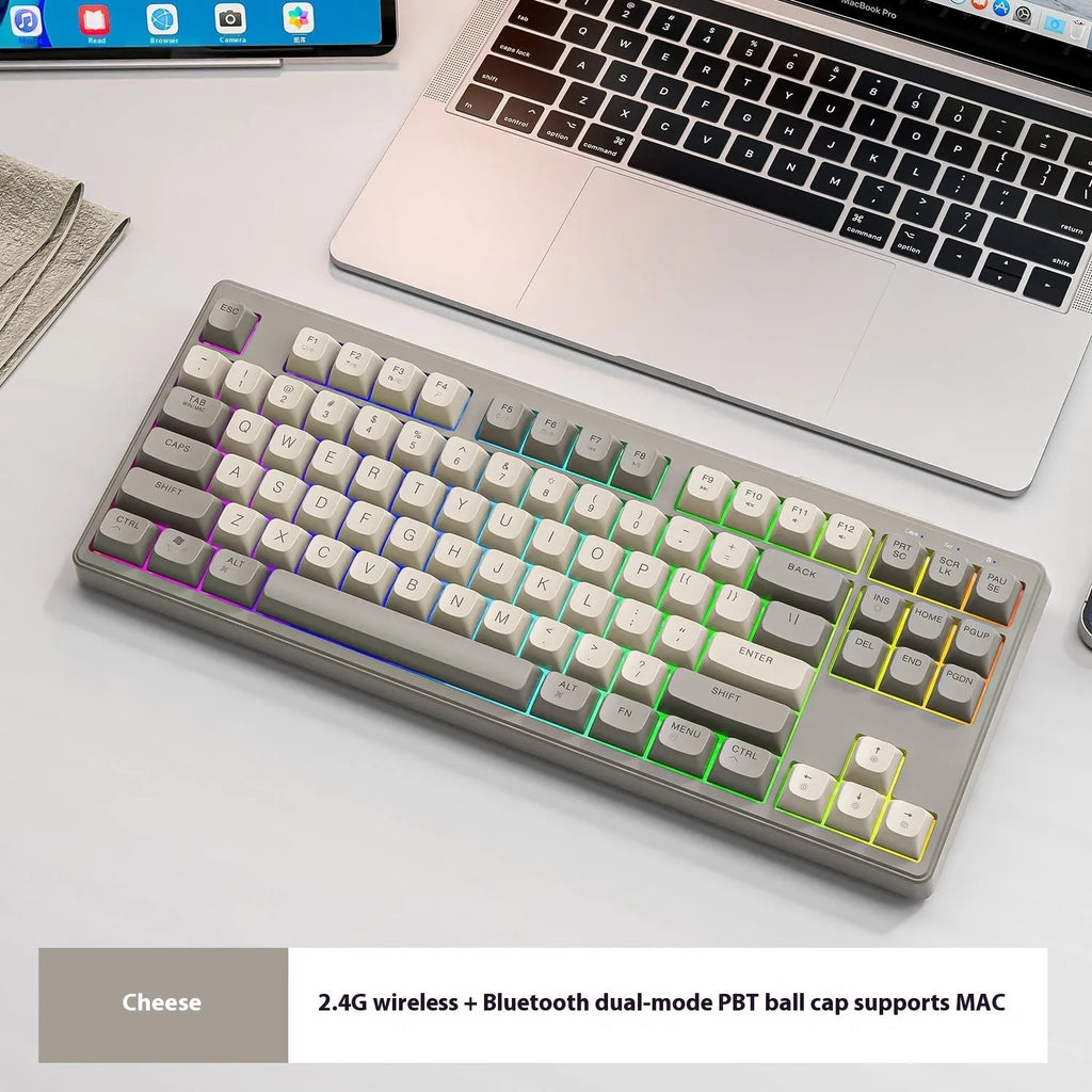 Wireless Bluetooth dual-mode keyboard in compact 38cm design with USB cable and receiver