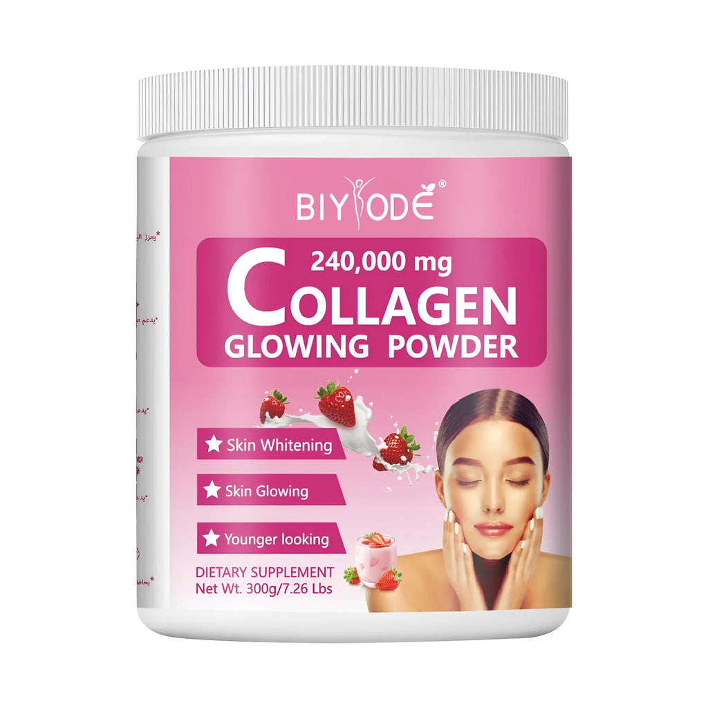 Collagen glowing powder herbal supplement drink mix for skin brightening and joint strength, 30 servings