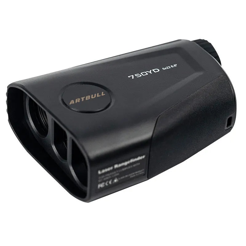 Golf laser rangefinder with LCD display showing distance measurement and slope adjustment function