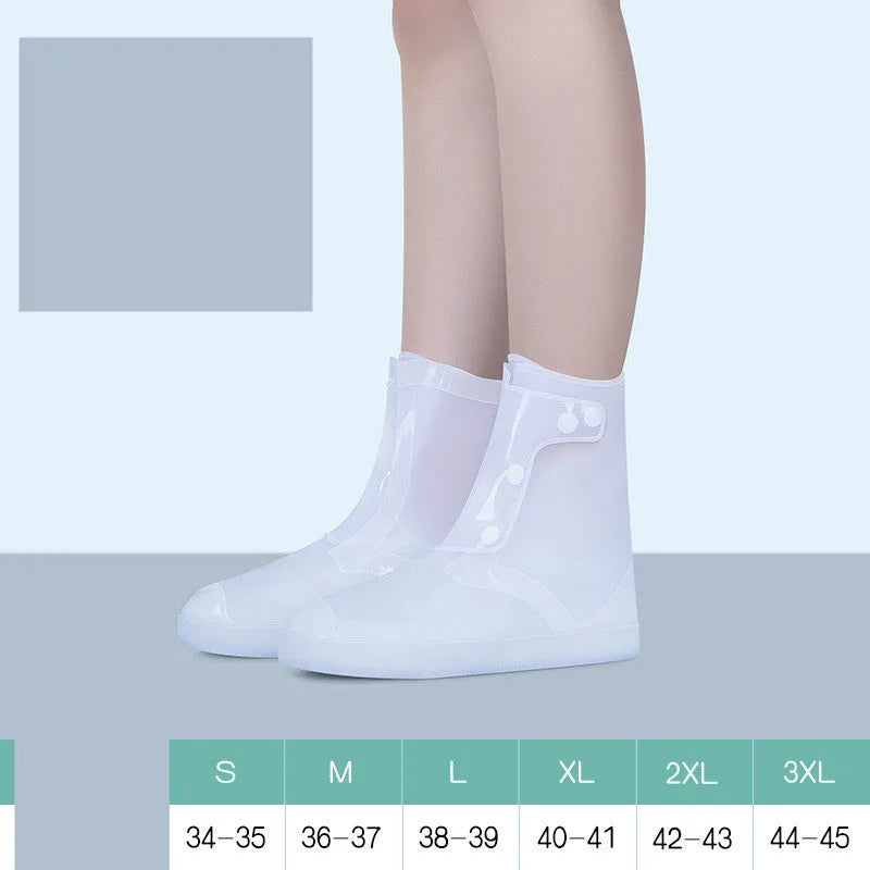 PVC women's waterproof shoe covers in white high-top design for indoor cleaning and outdoor rain protection