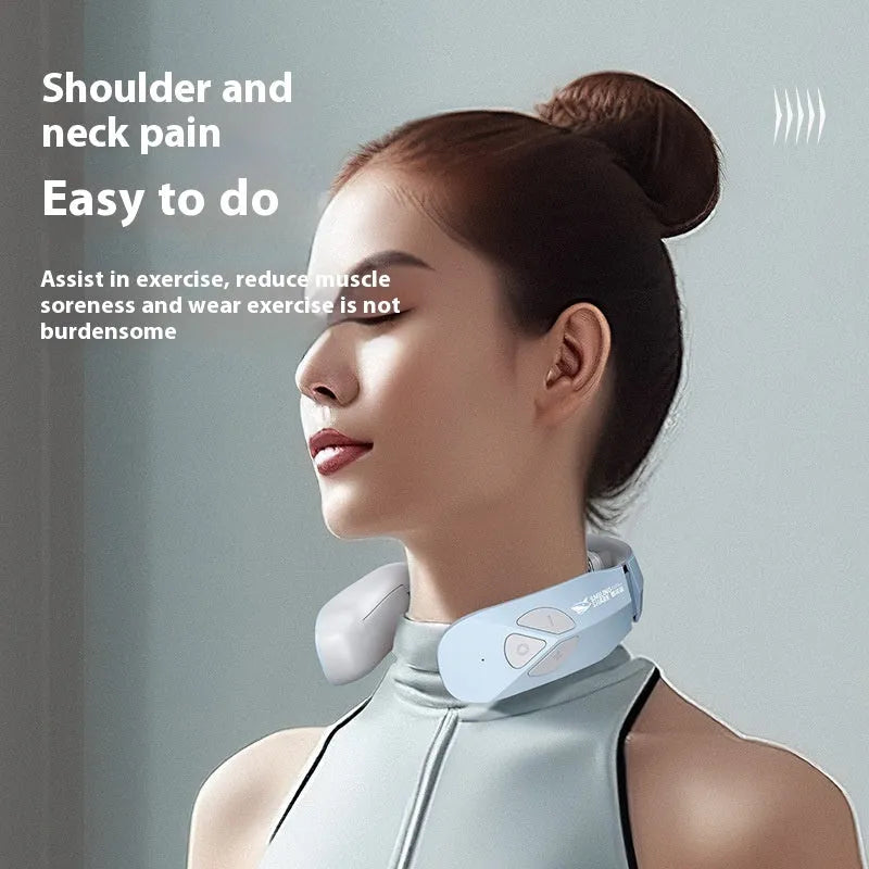 Electric neck massager EMS pulse rechargeable USB cervical traction therapy with heating function in Lake Blue B