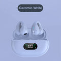 Q80 bone conduction Bluetooth clip headset in black, white, or khaki colour with ear clip design.