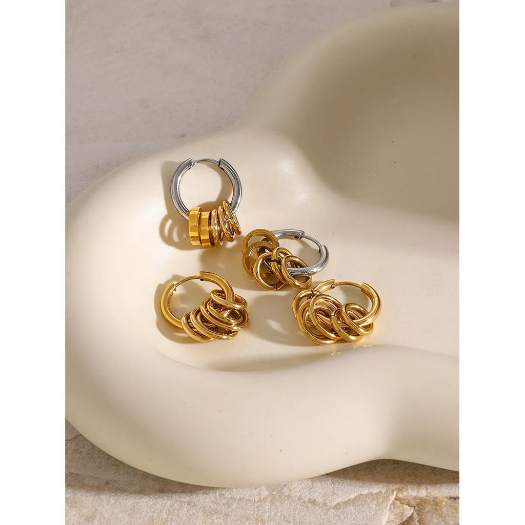 A pair of ins style stainless steel earrings with an electroplated colour finish.