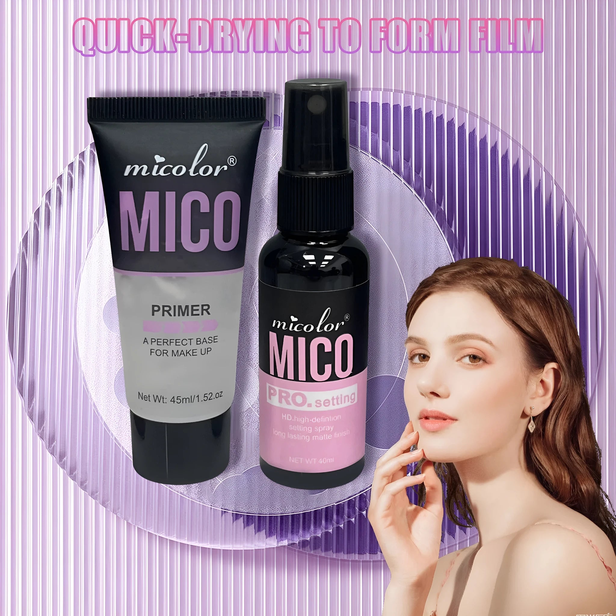 Makeup primer and setting spray two-in-one product with 45ml primer and 40ml sealer spray components
