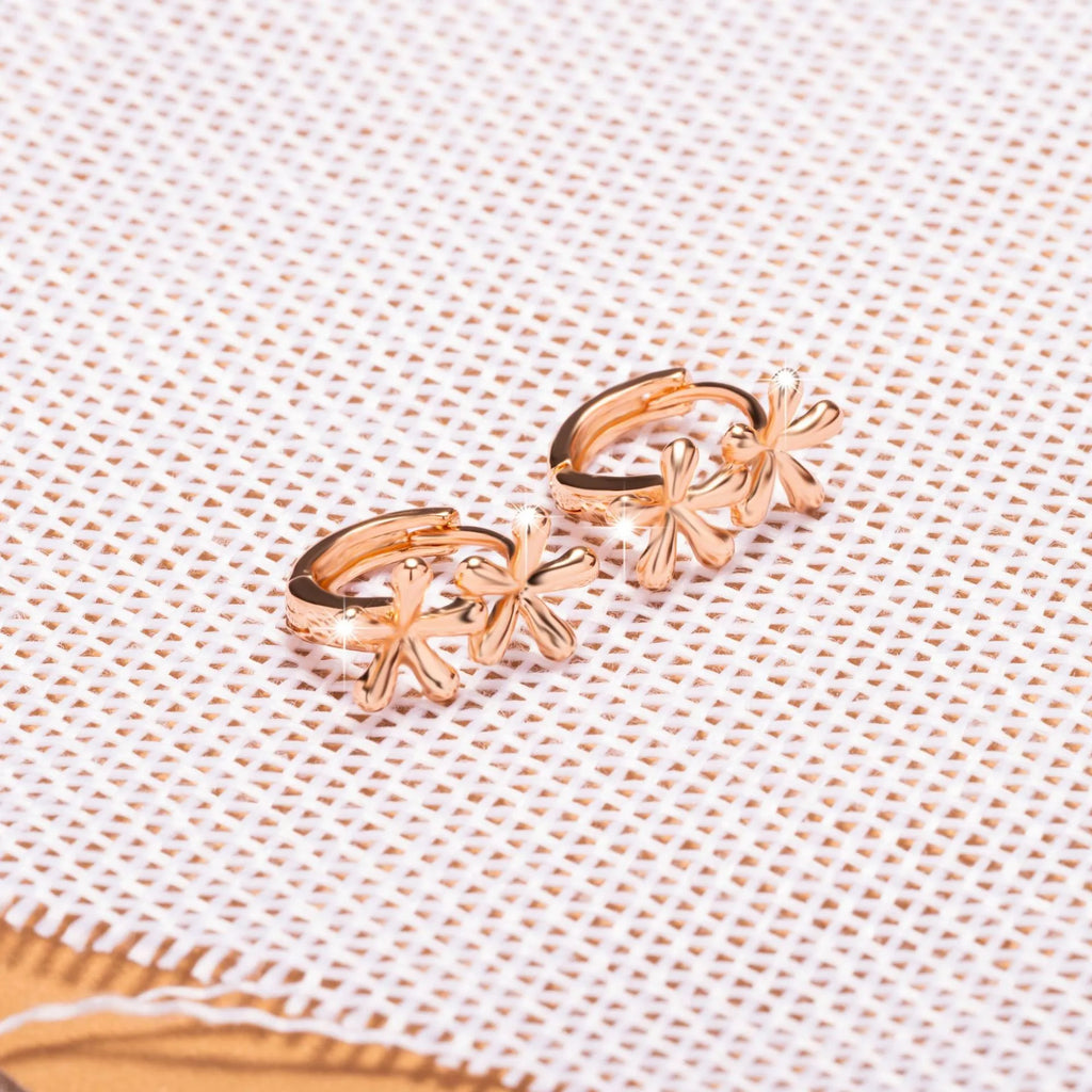 Rose gold electroplated waterdrop flower earrings with circular design and butterfly backs