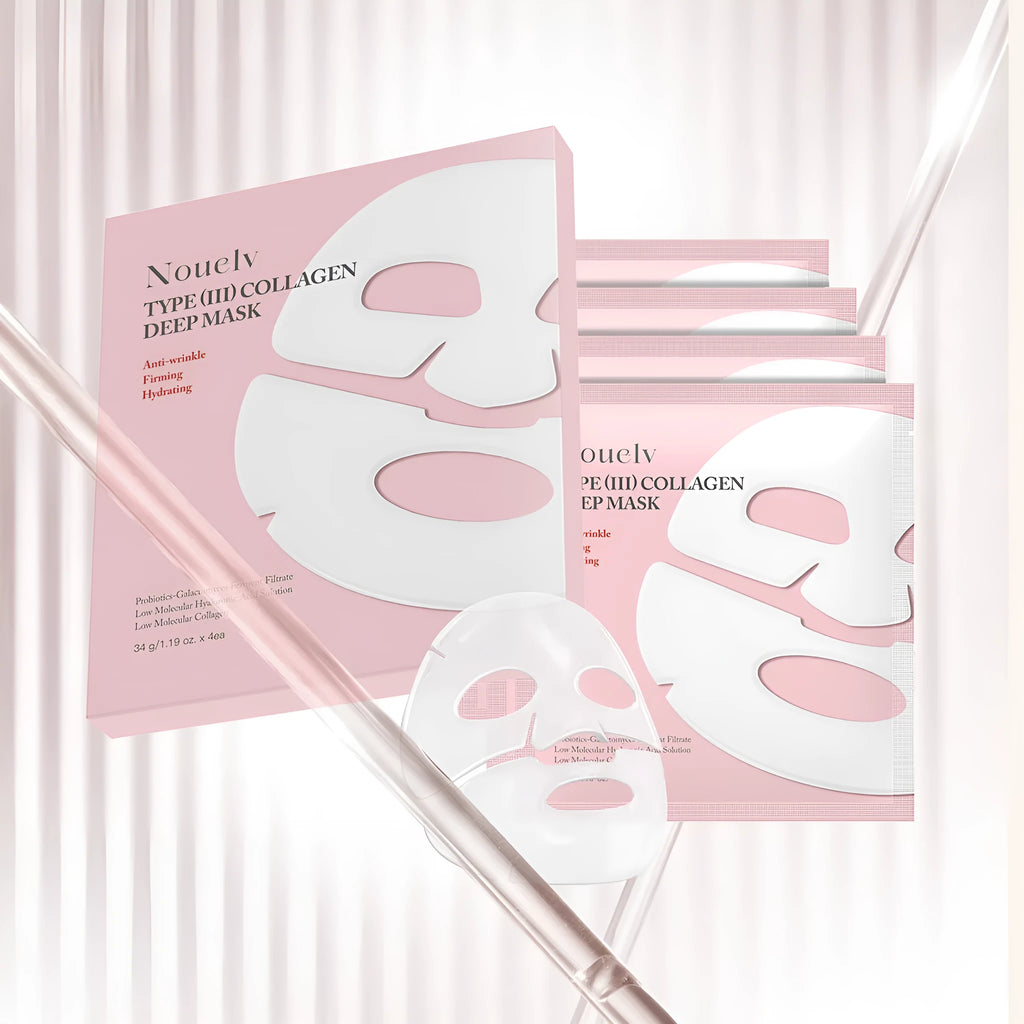 Collagen layered patch mask box containing 4 pieces for facial skincare treatment