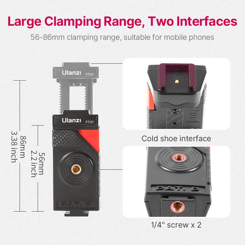 Black octopus leg mobile phone tripod with adjustable height and included phone clip