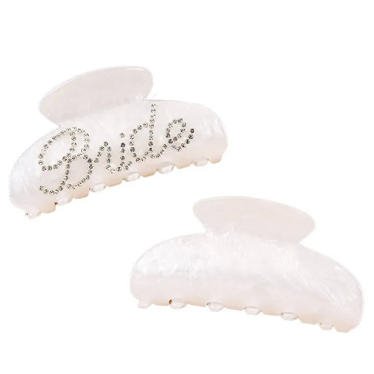 10cm acrylic hair clip with multi-diamond shower shark design and double-sided spot drill decoration in pink or white